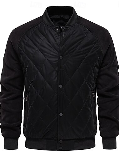  Homens Jaqueta Bomber Casaco de lã Acolchoado Casual / Diário Estilo vintage Outono & inverno Bloco de cor Casual Colarinho Clerical Padrão Camelo Adamascado Preto Verde Tropa Cinzento Casaco