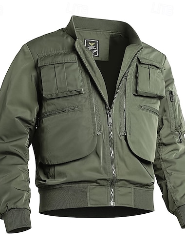  Homens Jaqueta Bomber Jaqueta Tática Jaqueta corta-vento Esportes Acampar e Caminhar Prova-de-Água Jaqueta Corta-Vento Zíper Bolsos Outono Inverno Côr Sólida Ativo Com Capuz Padrão Preto Verde Escuro