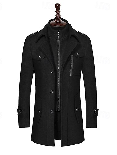  Herren Windbreaker Wollmantel Trenchcoat Täglich Urlaub Herbst Winter Wolle warm Windundurchlässig Oberbekleidung Bekleidung Modisch Klassisch Glatt Tasche Kargen Einreihiger Verschluss