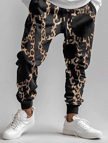  Voor heren Luipaardprint Joggingbroeken Jogger Broeken Medium Taille Trekkoord elastische taille Modieus Casual Feestavondkleding Dagelijks gebruik Zak Lente Herfst Winter 3D-afdrukken Zwart