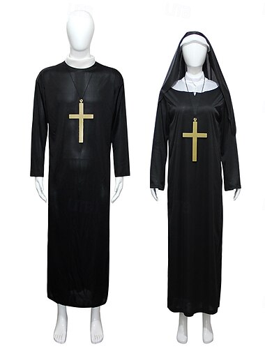  Religieuse Prêtre Couples Costumes de famille de groupe d'Halloween Adulte Homme Femme Cosplay Soirée Mascarade Costume de carnaval facile