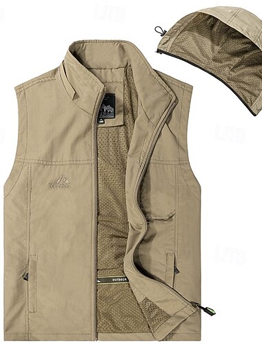  בגדי ריקוד גברים וסט Gilet אפוד דייגים וסט לטיולי הליכה יומי פגישה (דייט) חופשה אופנתי יום יומי קיץ & אביב כיס מכסה המנוע הניתן להסרה פוליאסטר נוח אחיד רוכסן עם קפוצ'ון רגיל