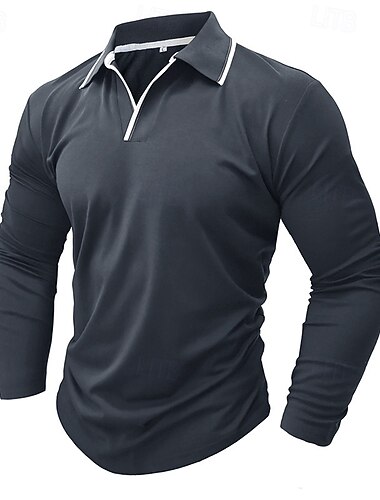  Herren Poloshirt Golfhemd Casual Sport V Ausschnitt Langarm Modisch Basic Glatt Taste Tasche Frühling & Herbst Regular Fit Armee-Grün Dunkelgrau Schwarz Weiß Burgunderrot Marinenblau Poloshirt