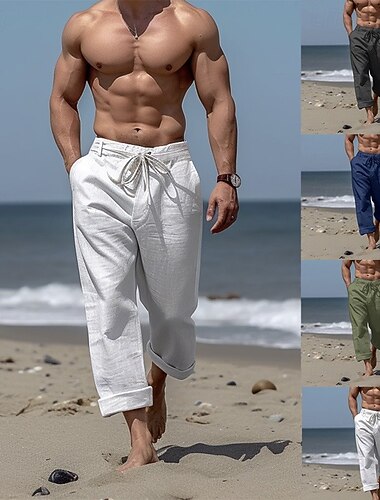  Herren Hose Hosen Sommerhosen Strandhose Vordertasche Gerade geschnitten Glatt Komfort Atmungsaktiv Casual Täglich Festtage Modisch Basic Schwarz Weiß