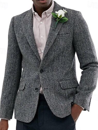  Herren Tweedblazer Vintage Fischgrätenmuster Blazer Burgunderrot Braun Grün Standard Passform Einreihig Zwei-Knöpfe