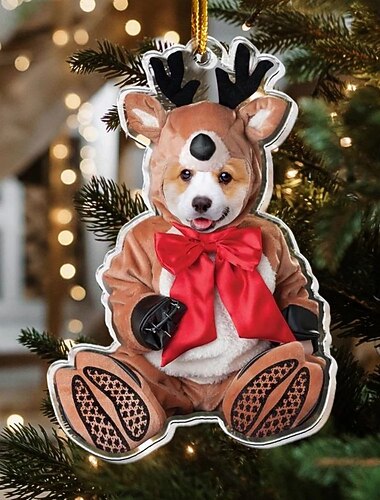  Ge personalizeerde foto kerstornamenten acryl 2D aangepaste babygezicht eland kerstboom ornamenten kerstdecoratie hangende pendant cadeaus