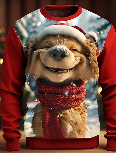  Natale Per uomo Con cagnolino Stampa 3D 3D Felpe Felpa Felpa Manica lunga Felpa Girocollo 3D Divertente Stampa 3D Natale Da mare Feste Girocollo Stampa 3D 3D Inverno Primavera & Autunno