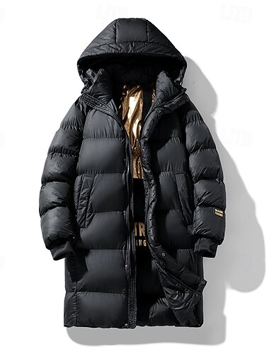  Homme Manteau d'hiver Doudoune Rembourré Zippé Poche Polyester Poche Extérieur Longue Mode Décontractées Chaud Coupe Vent Hiver Plein Noir Doudoune
