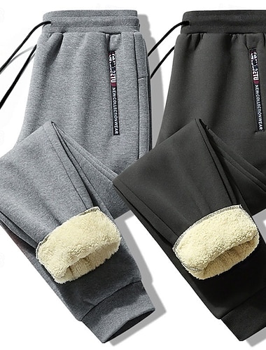  Voor heren Sherpa Fleece broek Joggingbroeken Jogger Winter broek Zak Brief Warm Dagelijks Recreatiesport Uitgaan Streetwear Casual Zwart Zwart recht been Micro-elastisch