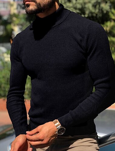  Homme Pull à col roulé Pull Tricoter Tunique Tricoté Plein Col Roulé mode Décontractées du quotidien Sortie Vêtement Tenue Printemps Automne Noir Blanche S M L