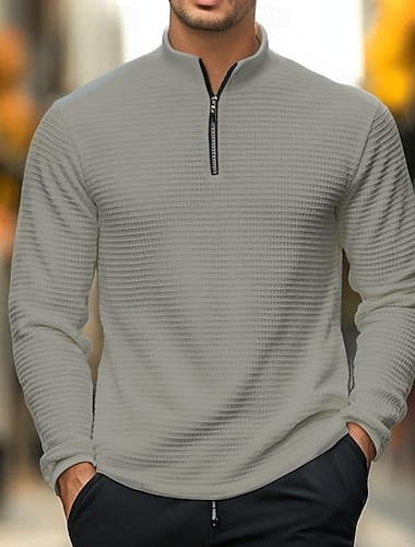  Męskie Koszulka polo z waflami T-shirt waflowy Sporty na świeżym powietrzu Kolarstwo / Rower Stójka Quarter Zip Długi rękaw Moda Nowoczesny Jednokolorowe Dzianiny Wiosna i jesień Luźny / a