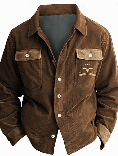  Herren Kuh Arrow Hemdjacke Overshirt Langarm Vintage Stamm Alltagskleidung Herbst Winter Hemden mit Kragen Knopf hoch 3D-Druck 2 Taschen 1pc Armeegrün Marineblau Braun