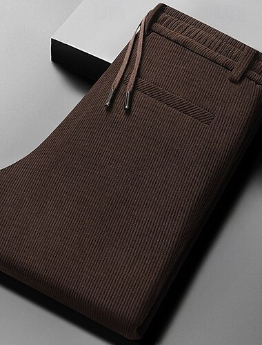  Men's Dress Pants Corduroy Pants Casual Pants Solid Colored Full Length Business Casual Daily Trousers Light Khaki Black High Waist Micro-elastic