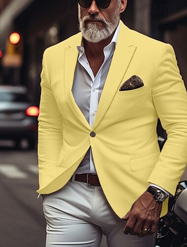  Herren Blazer Sakko Geschäft Cocktailparty Hochzeitsfeier Modisch Brautkleider schlicht Frühling & Herbst Polyester Feste Farbe Taste Tasche Komfortabel Einreihiger Verschluss Blazer Hellrosa Gelb