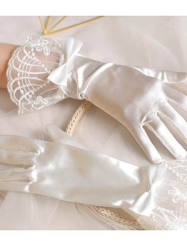  Satin Longueur Poignet Gant Dentelle Avec Noeud Gants de Mariage / Fête