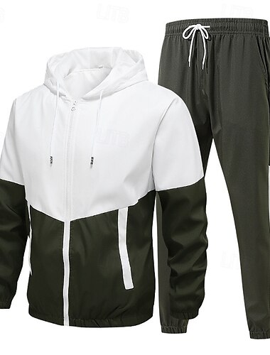  Homme Ensemble Survetement Survêtement 2 Pièces Full Zip Casual Automne manche longue Respirable Doux Aptitude Exercice Physique Fonctionnement Tenue de sport Tenues de Sport Bloc de couleur Noir