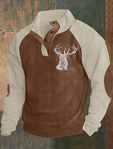  Hombre Sudadera caqui y negro Negro Verde Ejército Azul Marino Marrón Cuello Mao Bloque de color Reno Retazos Deporte Diario Festivos Pana Ropa de calle Básico Casual Primavera & Otoño Ropa Sudaderas