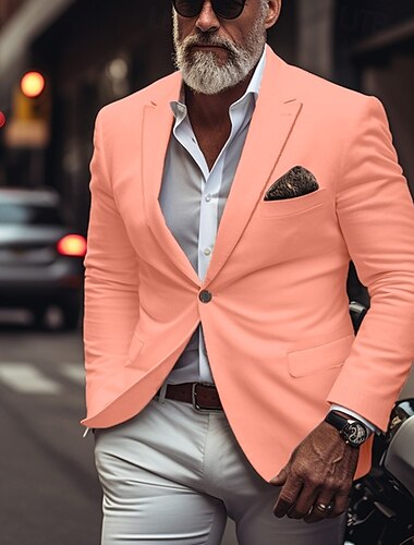  Herre Blazer Virksomhet Cocktailfest Bryllupsfest Mote Fritid Vår & Vinter Polyester Helfarge Knapp Lomme Bekvem Enkeltkneppet Blazer Lys Rosa Gul Rosa Kongeblå