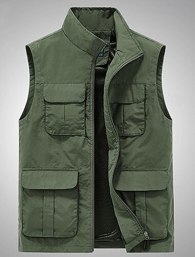  בגדי ריקוד גברים וסט Gilet אפוד דייגים וסט לטיולי הליכה יומי פגישה (דייט) חופשה אופנתי יום יומי אביב קיץ רשת כיס פוליאסטר נושם נוח אחיד רוכסן עומד רגיל שחור חאקי ירוק צבאי כחול כהה אֵפוֹד