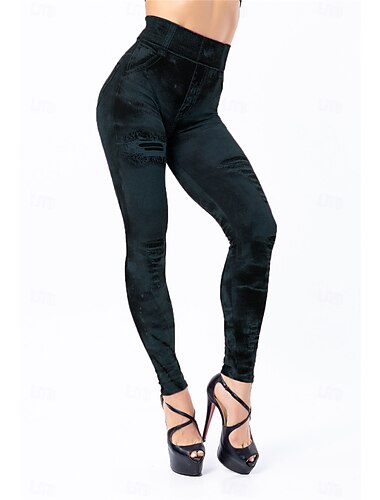  dámský džínový vzhled legíny oversize jeggings treggings podšité elastické džíny vysoký pas úzké kalhoty punčochy měkké pohodlné