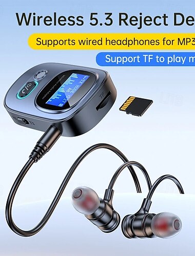  2-в-1 Bluetooth-адаптер, приемник, передатчик с HD-дисплеем, аудиоадаптер Bluetooth 5.3, приемник для автомобиля со светодиодным дисплеем, AUX Bluetooth