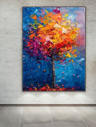  handgefertigtes Ölgemälde auf Leinwand, Wandkunst, Dekoration, abstraktes Messergemälde, Landschaftsblau, für die Inneneinrichtung, gerolltes, rahmenloses, unbelastetes Gemälde