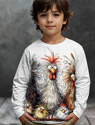  男の子 3D グラフィック 動物 チック Tシャツ Ｔシャツ 長袖 春 秋 ファッション ベーシック 子供 4〜12年 クルーネック アウトドア カジュアル 日常 レギュラー