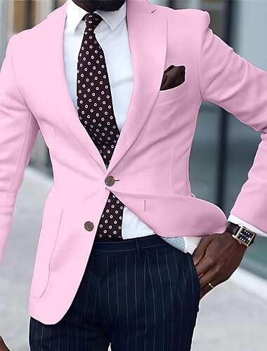  Herren Abschlußfeier Blazer Geschäft Cocktailparty Hochzeitsfeier Mode Lässig Frühling & Herbst Polyester Einfarbig Knöpfe Tasche Bequem Einreihig Blazer Hellrosa Weiß Gelb Rosa