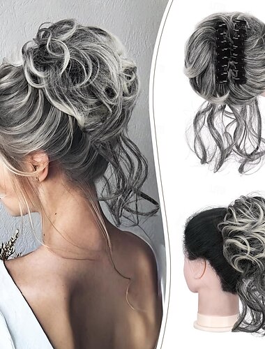  Chignon Chignon Con clip Capelli sintetici Pezzo di capelli Estensione capelli Ondulato Feste Giornaliero Da tutti i giorni Marrone scuro Argento Marrone