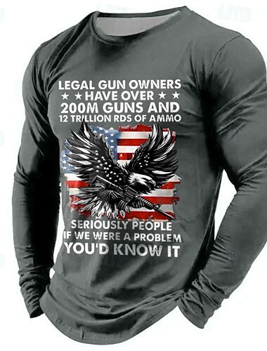  Dzień Weteranów Koszulka Męska Patriotyczna Weteran Amerykańska Flaga Orzeł Patriotyczna T-shirt Długie Rękawy T-shirt 3D Druk Koszulka z Okrągłym Dekoltem Casual Ulica Casual Codzienna Czarna
