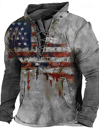  Herren Grafik-Drucke Nationalflagge Sweatshirt Pullover Zur Seite fahren Langarm Sweatshirt Stehkragen Strassenmode Designer Basic 3D-Druck Sport & Natur Casual Täglich mit Schnürung Tasche Frühling