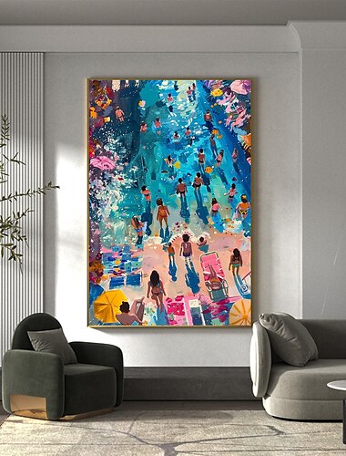  handgemaakte originele zomerfeest olieverfschilderij op canvas abstract strand schilderij wandkunst decor woonkamer woondecoratie met gespannen frame/zonder binnenframe schilderij
