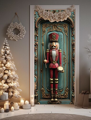  χριστουγεννιάτικα διακοσμητικά πόρτας καλύμματα πόρτας Χριστουγεννιάτικος καρυοθραύστης ταπετσαρία πόρτας ταπετσαρία πόρτας διακόσμηση κουρτίνας σκηνικό πανό εσωτερικής/εξωτερικής πόρτας για εξώπορτα