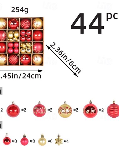  44 palline di Natale, decorazioni natalizie, palline di plastica infrangibili colorate da 3/5 cm, decorazioni da appendere per albero di Natale, festività, feste e matrimoni