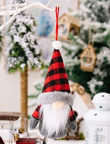  jule nisse plysj hengende ornament dekorative forsyninger, ansiktsløs dukke glødende gave, jul rød og svart grudolf med lys, liten dukke ornament