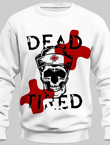  Herren Sweatshirt Pullover Basic Sport Basic Klassisch Pullover Hoodie Sweatshirt Kapuze Totenkopf Motiv Halloween Halloween-Muster Weiß Langarm Karnival Party Outdoor Rundhalsausschnitt Herbst Winter