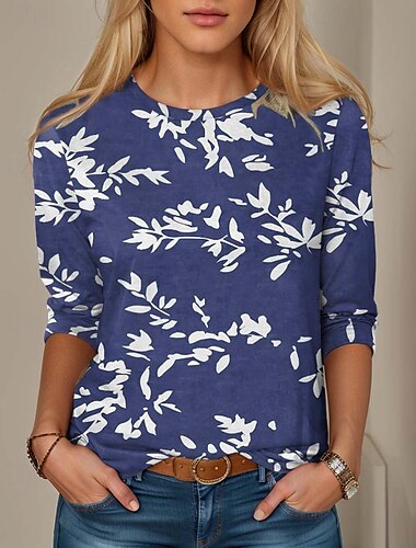 Damen T Shirt Ombre Lässig Langarm Rundhals Normale Oberteile Täglich Druck Gelb Rosa Blau Staubiges Blau Grün Frühling Herbst
