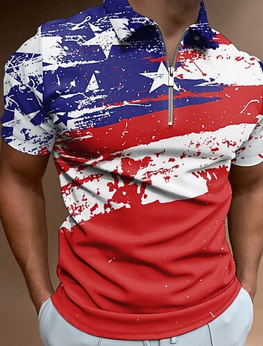  4. července 2026 250. Pánské Americká vlajka veteráni Polokošile na zip Golfová košile Krátký rukáv Polo tričko Košile s límečkem Na běžné nošení Streetwear Oblečení na dovolenou Párty oblečení 3D