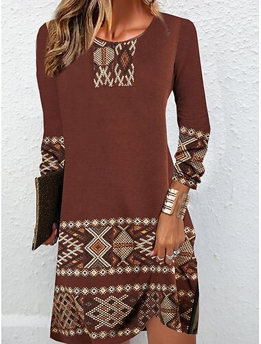  Dames Maxi-jurk Sweaterjurk Winter jurk Corset Jurk Schede jurk Elegant Stijlvol Vakantie Feest Straat Normale pasvorm Bloemig Lange mouw Strakke ronde hals Bruin Zomer Herfst Winter