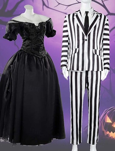 Jus de coléoptère Jus de scarabée 2 Lydia Deetz Mariées zombies Couples Déguisements de couple de groupe d'Halloween Adulte Homme Femme Déguisement effrayant Utilisation Soirée Mascarade Halloween