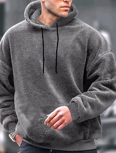 Herr Huvtröja Huvtröja i fleece Svart Brun Grå Huva Slät Ficka Sport & Utomhus Dagligen Helgdag Streetwear Häftig Ledigt Vinter Vår & Höst Kläder Pull Tröjor