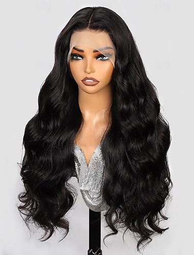  Peluca de cabello humano transparente de 13x4 con frente de encaje, peluca de alta gama, peluca de cabello humano con ondas corporales, densidad del 200 %