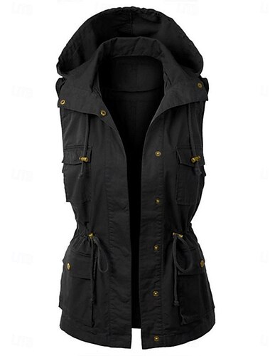  Damen Weste Outdoor Strasse Freizeitskleidung Herbst Winter Standard Mantel Regular Fit Atmungsaktiv Stilvoll Brautkleider schlicht Jacken Ärmellos Glatt Mit Taschen Schwarz Rosa Braun
