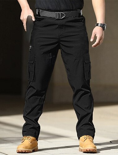 Herren Cargohose Cargohosen Hose Hosen Elastische Taille Tasche mit Reißverschluss Gerade geschnitten Glatt Komfort Weich In voller Länge Outdoor Täglich Ausgehen Modisch Strassenmode Schwarz Blau