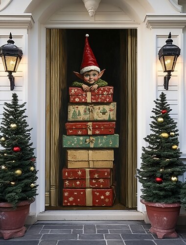  jul dörrdekorationer dörrskydd tomte julklapp dörr gobeläng dörr gardin dekoration bakgrund inomhus/utomhus dörr banner för ytterdörr bondgård
