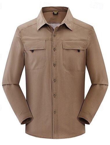  Herren Outdoor Hemd Hemd Wanderer Knopfhemd Langarm Umlegekragen Hemd Shirt Außen Atmungsaktiv Schnelltrocknend Polyester Schwarz Armeegrün Khaki Klettern Camping / Wandern / Höhlenforschung Reisen