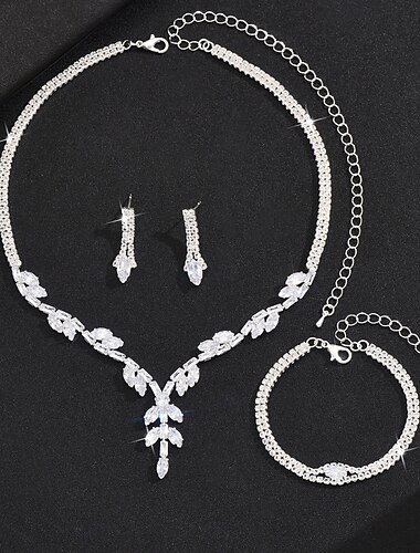  Brautschmuck-Sets 3 Diamantimitate 1 Halskette 1 Armreif Ohrringe Damen Klassisch Süß lieblich Klassisch Liebe Kostbar Schmuck-Set Für Hochzeit Geschenk