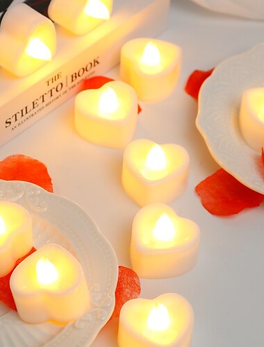  Vela electrónica LED con forma de corazón para el día de San Valentín, propuesta de fiesta, decoración romántica, accesorios para Navidad, Halloween, fiesta, decoración del hogar, 12/24 piezas