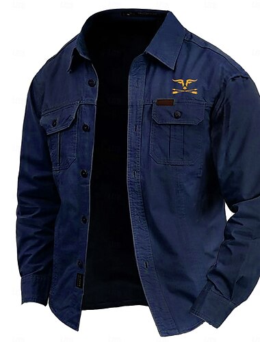 Herren Kuh-Druck Hemd Westernhemd Cargo-Shirt Langarm Brautkleider schlicht Taktisch Sport & Natur Ausgehen Winter Frühling & Herbst Umlegekragen Bedruckt Armeegrün Blau Khaki