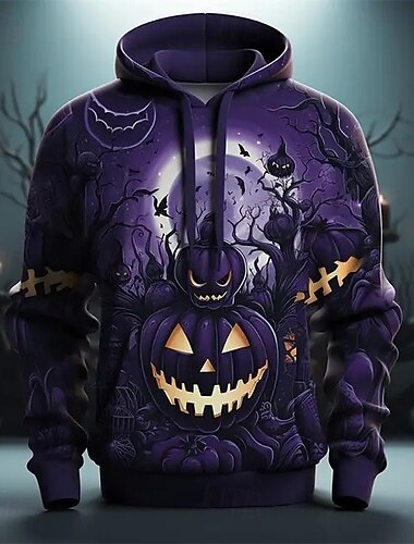  Kürbis Kapuzenshirt Pullover Halloween 3D Vordertasche Grafik Für Paar Herren Damen Erwachsene Halloween Karneval Maskerade 3D-Druck Party Casual